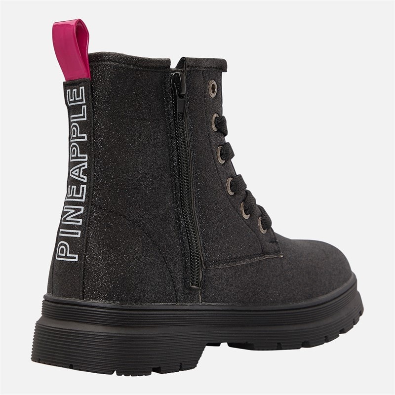 Pineapple Junior Girls Glitter Heart Ankle Boots Black Glitter - Image 5