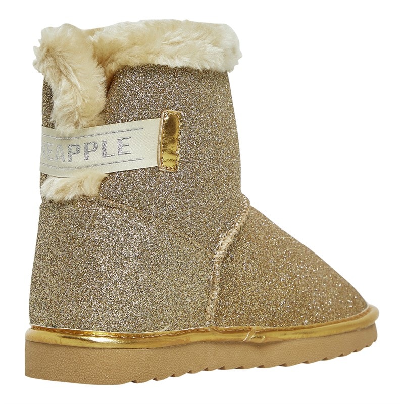 Pineapple Junior Girls Sparkle Bow Boots Gold Champagne Glitter - Image 5