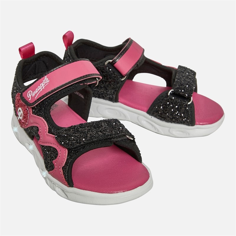 Pineapple Infant Girls Light Up Sandals Black/Pink - Image 1