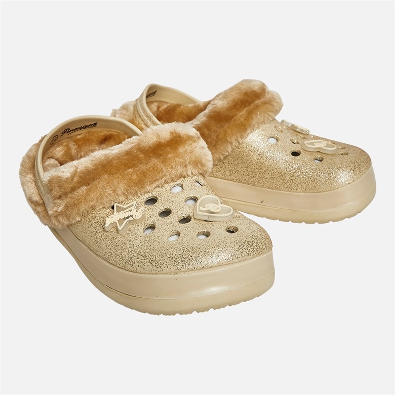 Pineapple Girls Fur Lined Clog Slippers Gold