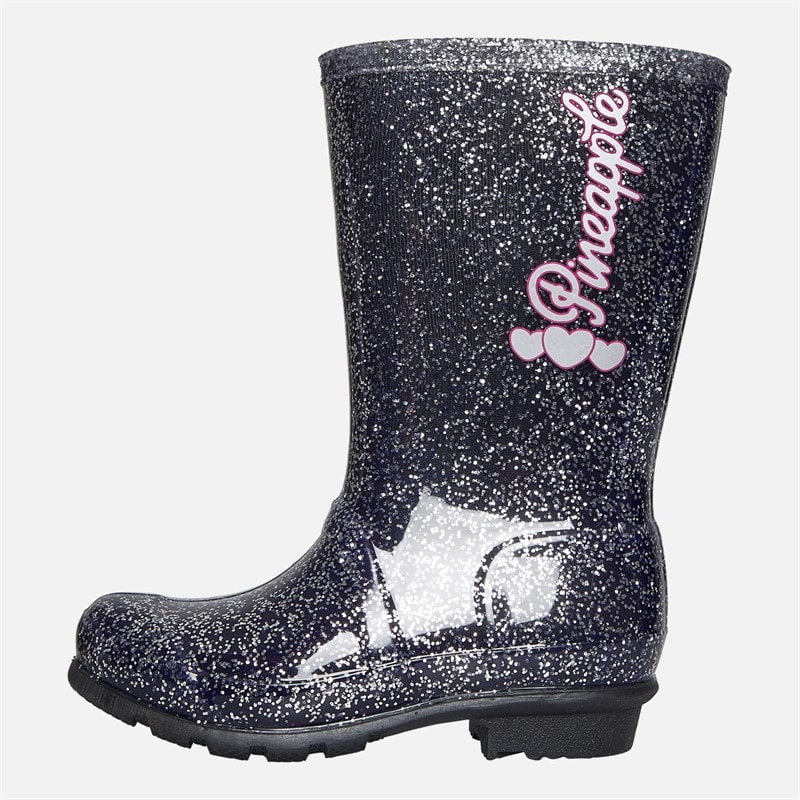 Pineapple Girls Glitter Wellies Black - Image 2
