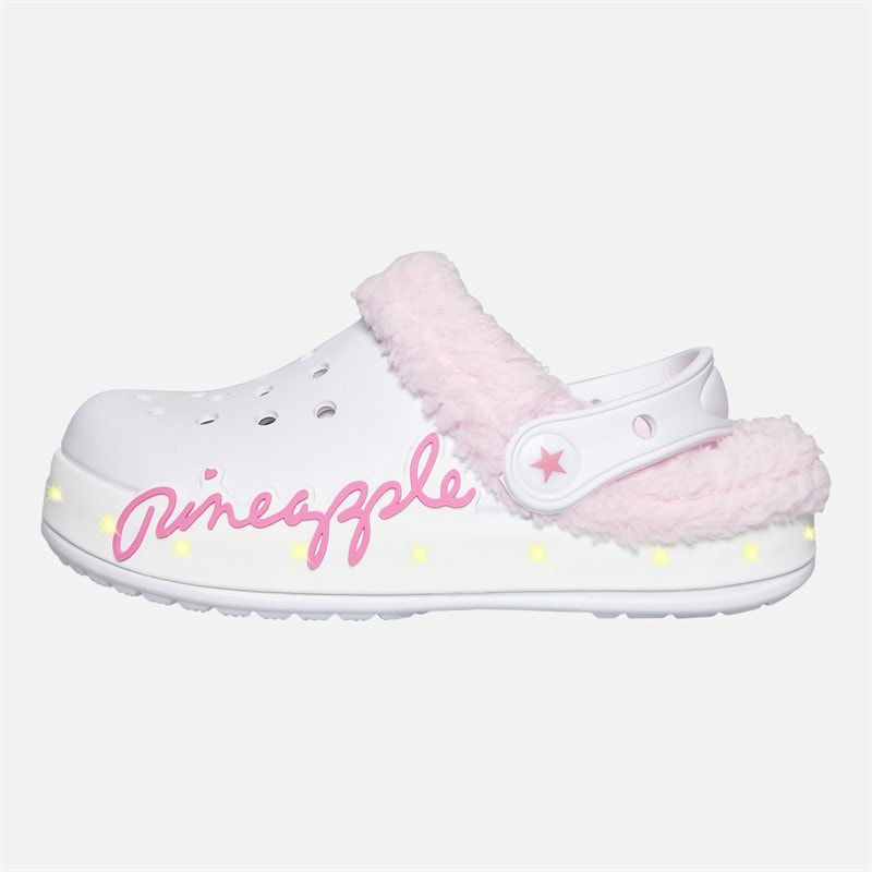 Pineapple Girls Fur Lined Light Up Clog Slippers White/Pink - Image 2
