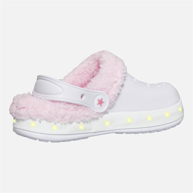 Pineapple Girls Fur Lined Light Up Clog Slippers White/Pink - Image 5