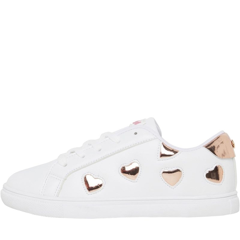 Pineapple Junior Girls Gold Heart Cupsole Lace Up Trainers White/Gold
