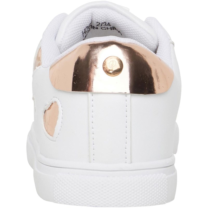 Pineapple Junior Girls Gold Heart Cupsole Lace Up Trainers White/Gold - Image 3