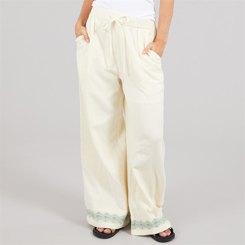 Native Youth Womens Embroidered Wide Leg Trousers Stone - Image 1