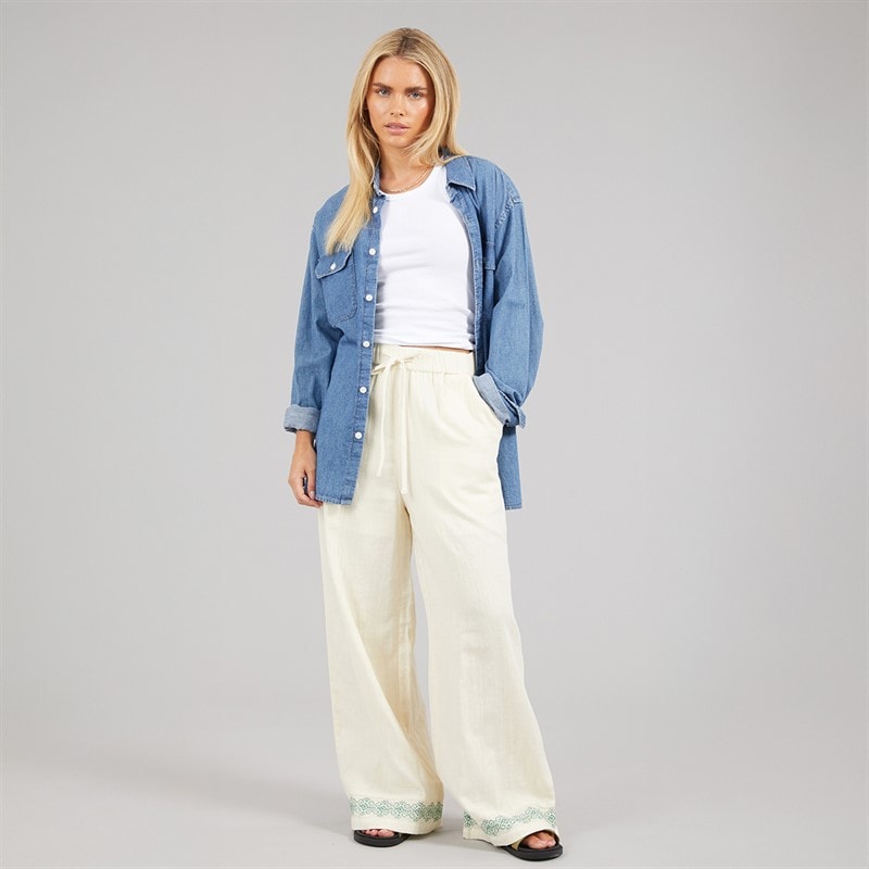 Native Youth Womens Embroidered Wide Leg Trousers Stone - Image 4