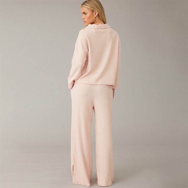 Native Youth Womens Chantria Long Sleeve Polo Shirt And Wide Leg Trousers Set Pink - Image 2