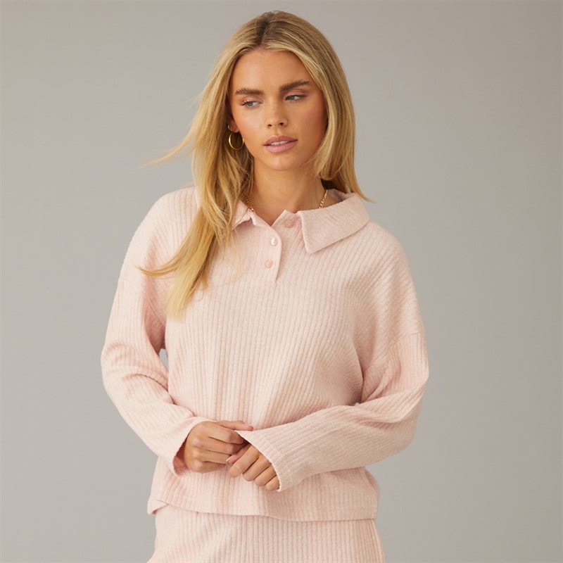 Native Youth Womens Chantria Long Sleeve Polo Shirt And Wide Leg Trousers Set Pink - Image 3