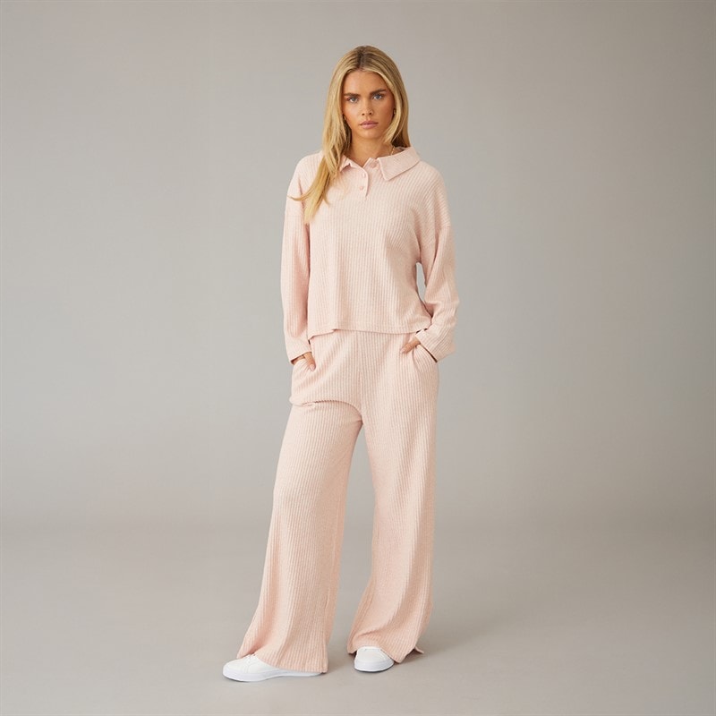 Native Youth Womens Chantria Long Sleeve Polo Shirt And Wide Leg Trousers Set Pink - Image 4
