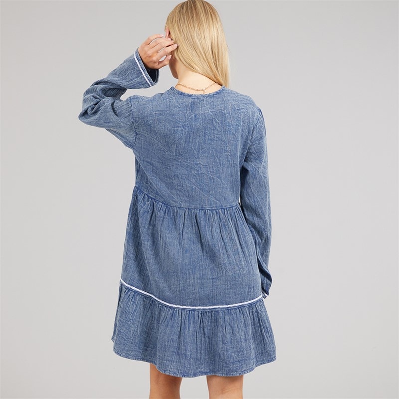 Native Youth Womens Floral Embroidered Dress Navy - Image 2