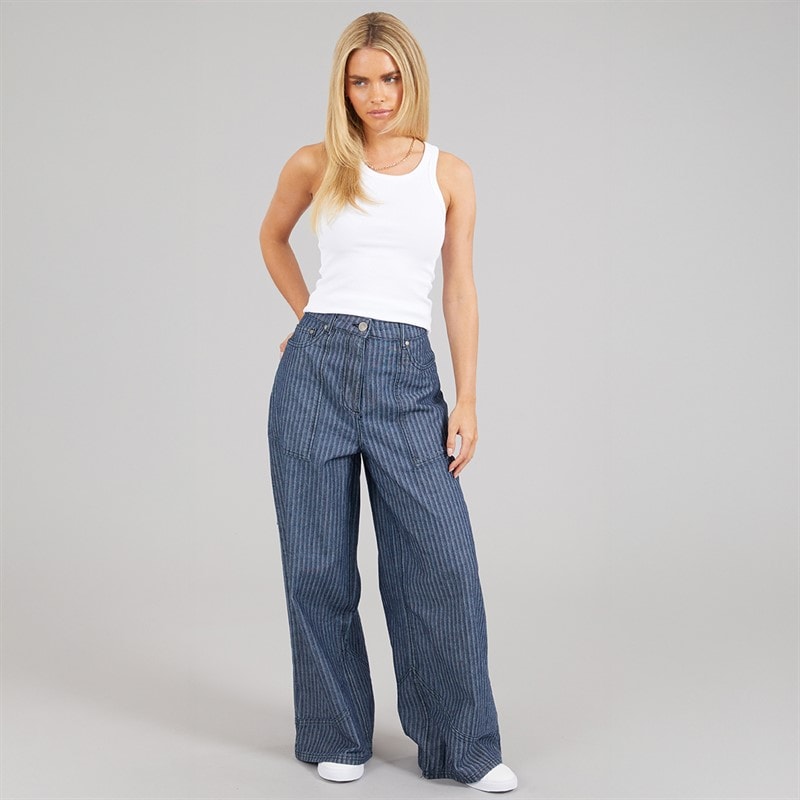 Native Youth Womens Stripe Wide Leg Jeans Blue - Image 3