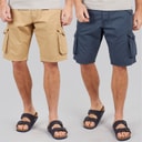 Onfire Mens Two Pack Cargo Shorts Blue/Stone