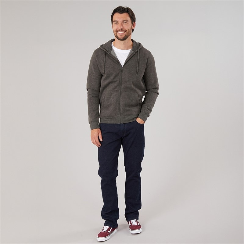 Onfire Mens Zip Through Fleece Hoodie Charcoal Marl - Image 4