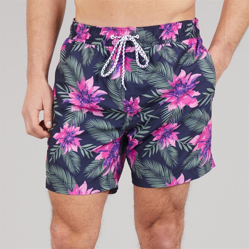 Onfire Mens Tropical Print Swim Shorts Navy/Multi - Image 1