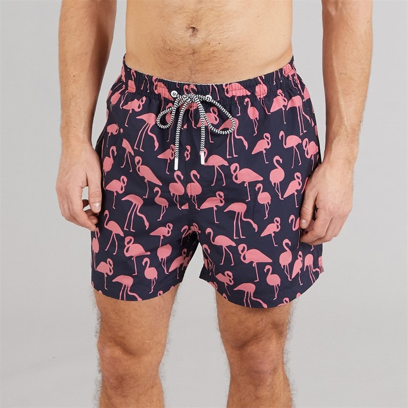 Onfire Mens Flamingo Print Swim Shorts Navy/Pink