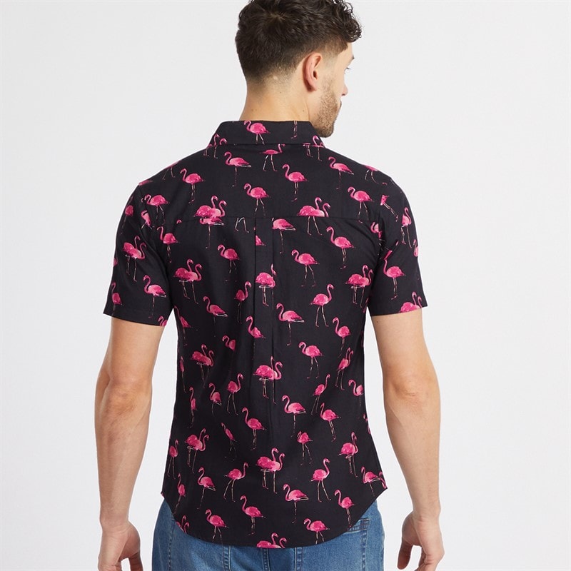 Onfire Mens Flamingo Print Shirt Navy AOP - Image 2