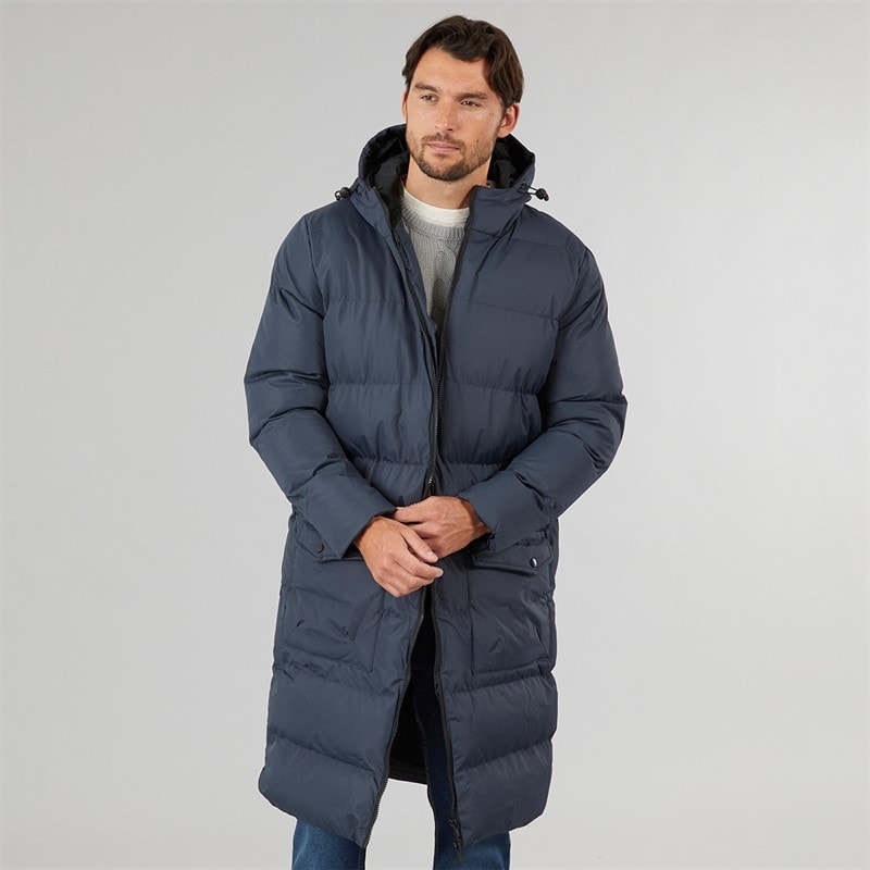 Onfire Mens Longline Hooded Puffer Coat Navy
