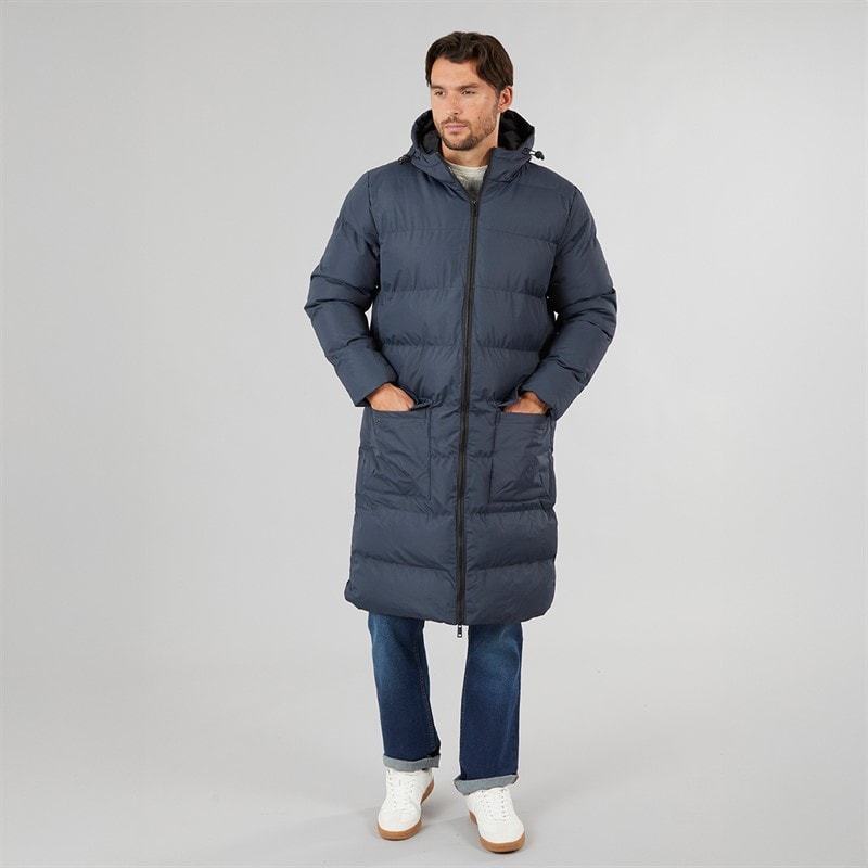 Onfire Mens Longline Hooded Puffer Coat Navy - Image 4