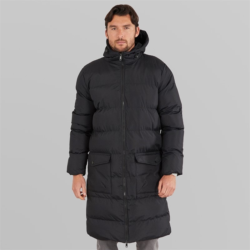 Onfire Mens Longline Hooded Puffer Coat Black - Image 3