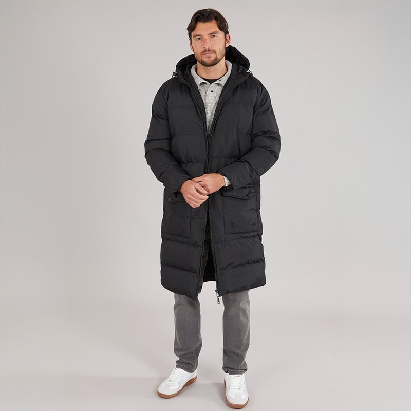 Onfire Mens Longline Hooded Puffer Coat Black - Image 4