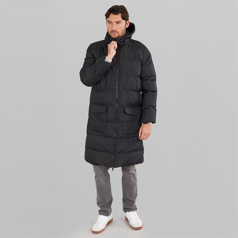 Onfire Mens Longline Hooded Puffer Coat Black - Image 5