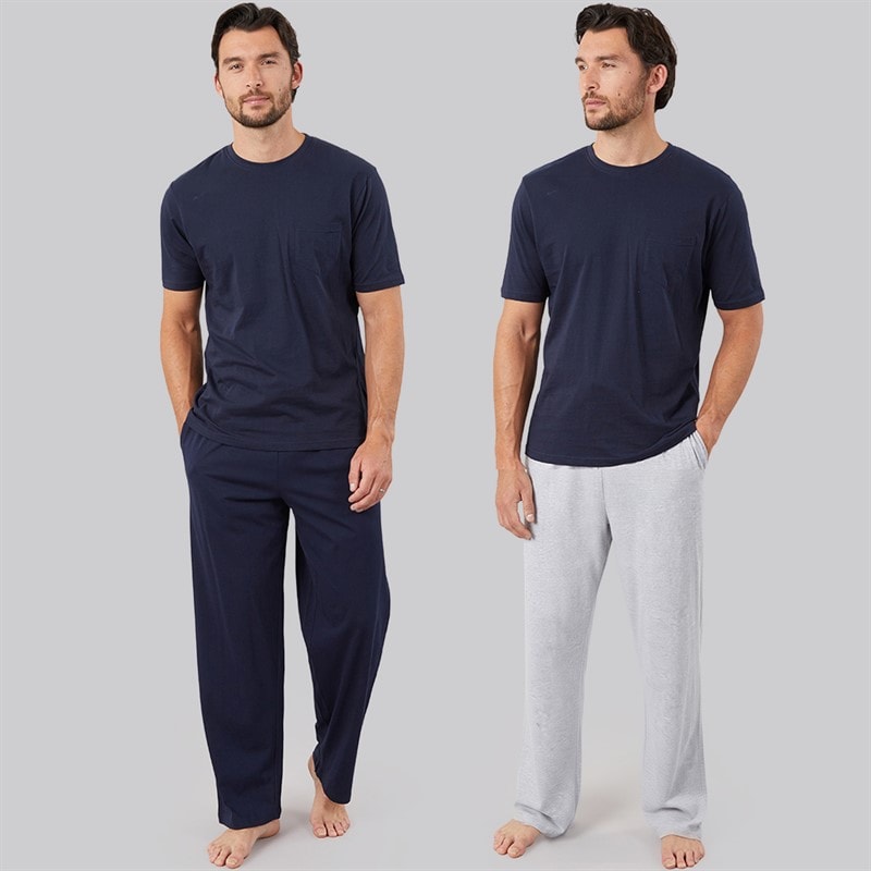 Onfire Mens Two Pack Jersey Open Hem Lounge Trousers Grey Marl/Navy - Image 3