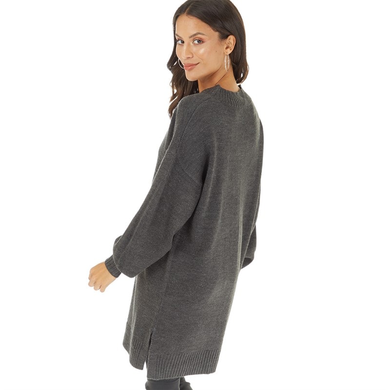 Onfire Womens V-Neck Longline Sweater Dark Grey Marl - Image 2