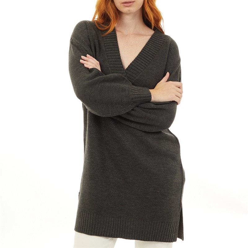 Onfire Womens V-Neck Longline Sweater Dark Grey Marl - Image 3