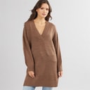 Onfire Womens V-Neck Longline Sweater Brown