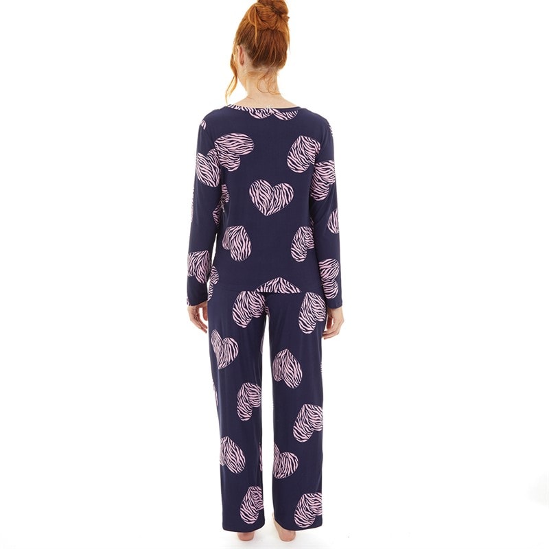 Onfire Womens Soft Touch Scatter Heart Pyjama Navy/Pink - Image 2