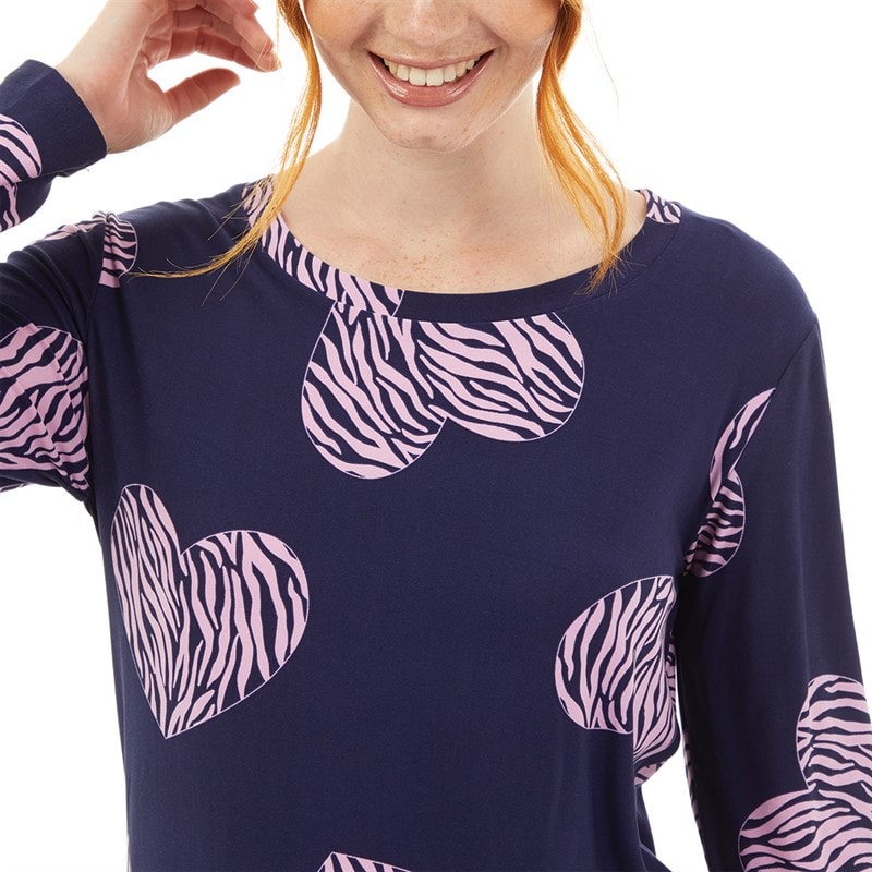Onfire Womens Soft Touch Scatter Heart Pyjama Navy/Pink - Image 3