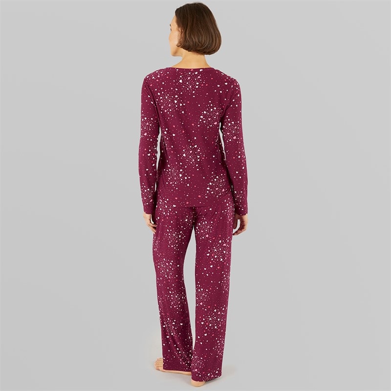 Onfire Womens Soft Touch Scatter Heart Pyjamas Burgundy - Image 2