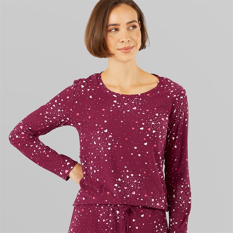 Onfire Womens Soft Touch Scatter Heart Pyjamas Burgundy - Image 3