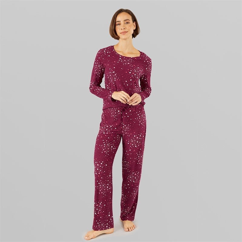 Onfire Womens Soft Touch Scatter Heart Pyjamas Burgundy - Image 4