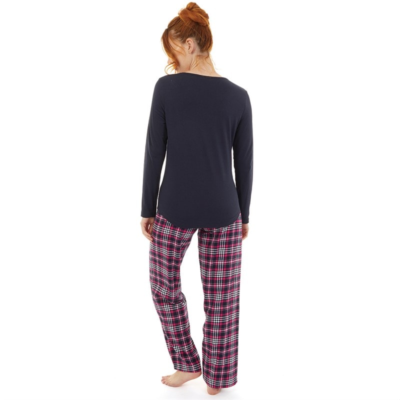 Onfire Womens Long Sleeve Top And Check Pants Set Navy/Pink - Image 2