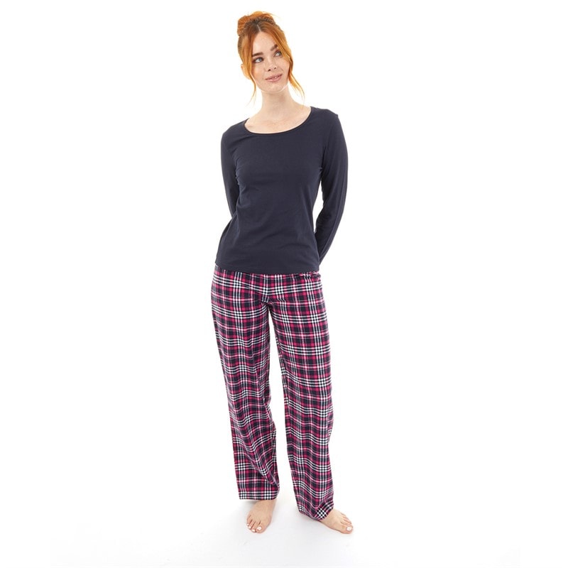 Onfire Womens Long Sleeve Top And Check Pants Set Navy/Pink - Image 4
