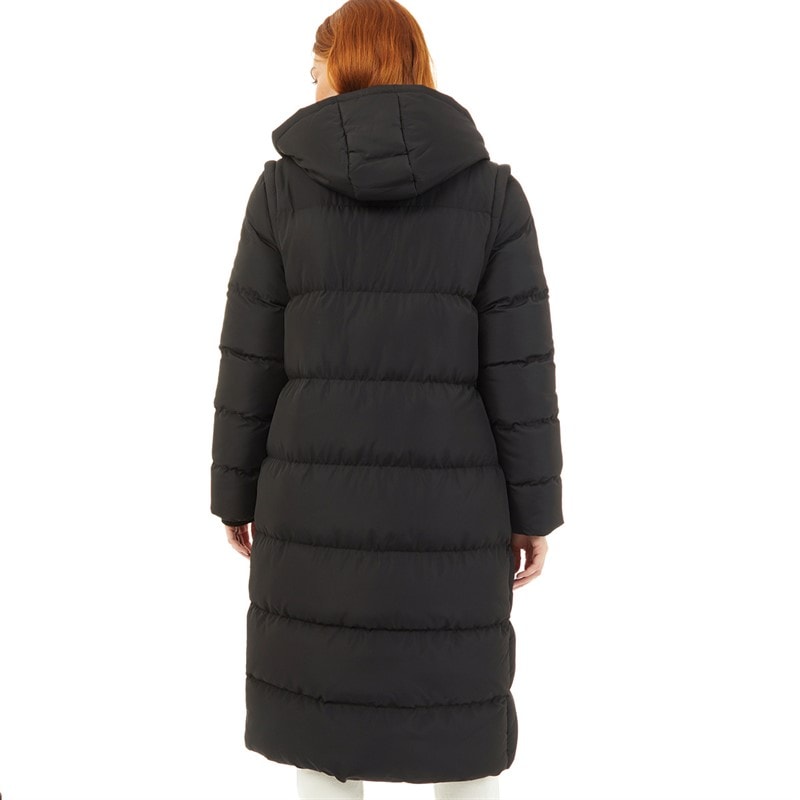 Onfire Womens 2 In 1 Longline Hooded Coat With Detachable Sleeves Black - Image 2