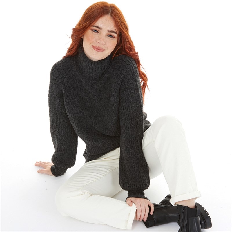 Onfire Womens Roll Neck Sweater Charcoal Marl - Image 4
