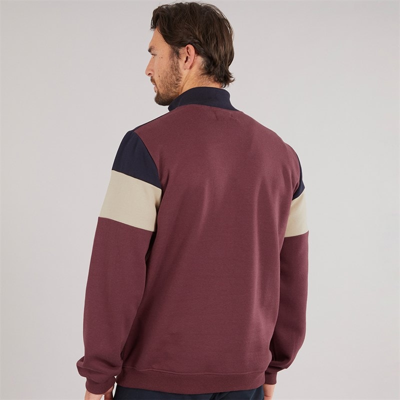 Onfire Mens 1/4 Zip Colour Block Sweatshirt Navy/Burgundy - Image 2