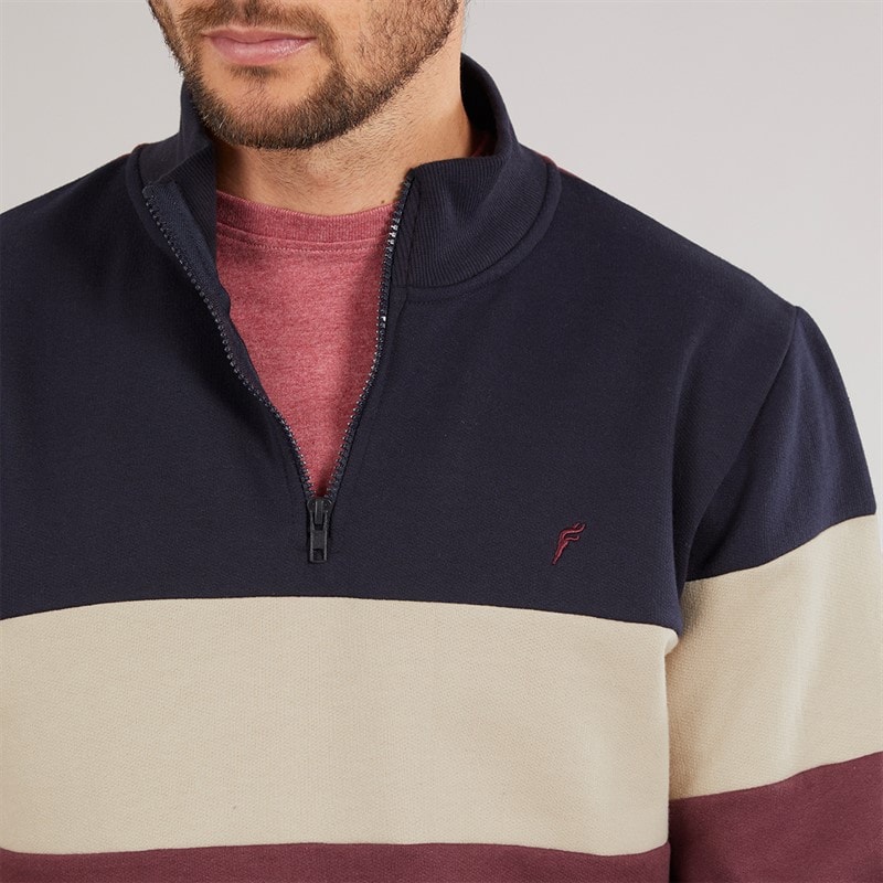 Onfire Mens 1/4 Zip Colour Block Sweatshirt Navy/Burgundy - Image 3