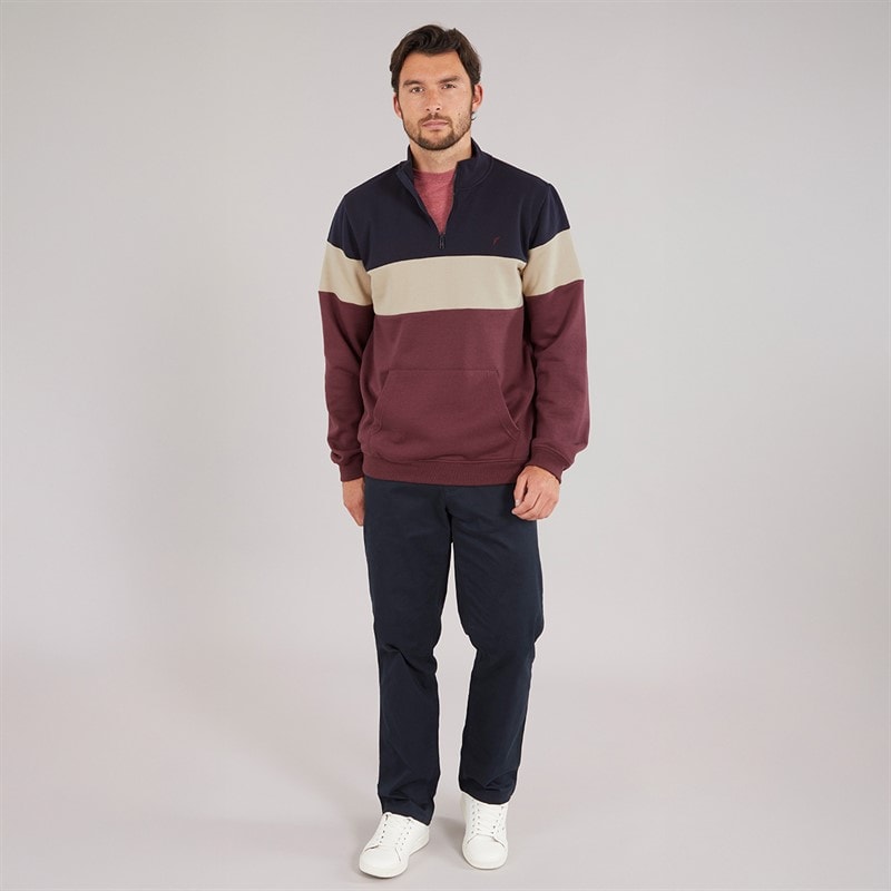 Onfire Mens 1/4 Zip Colour Block Sweatshirt Navy/Burgundy - Image 4