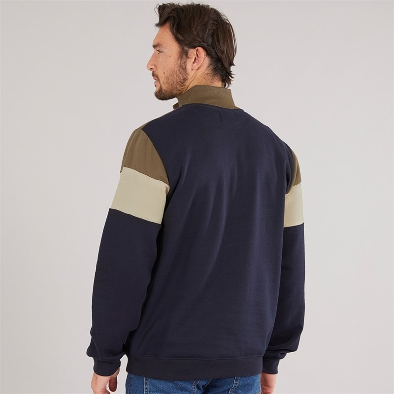 Onfire Mens 1/4 Zip Colour Block Sweatshirt Khaki/Navy - Image 2