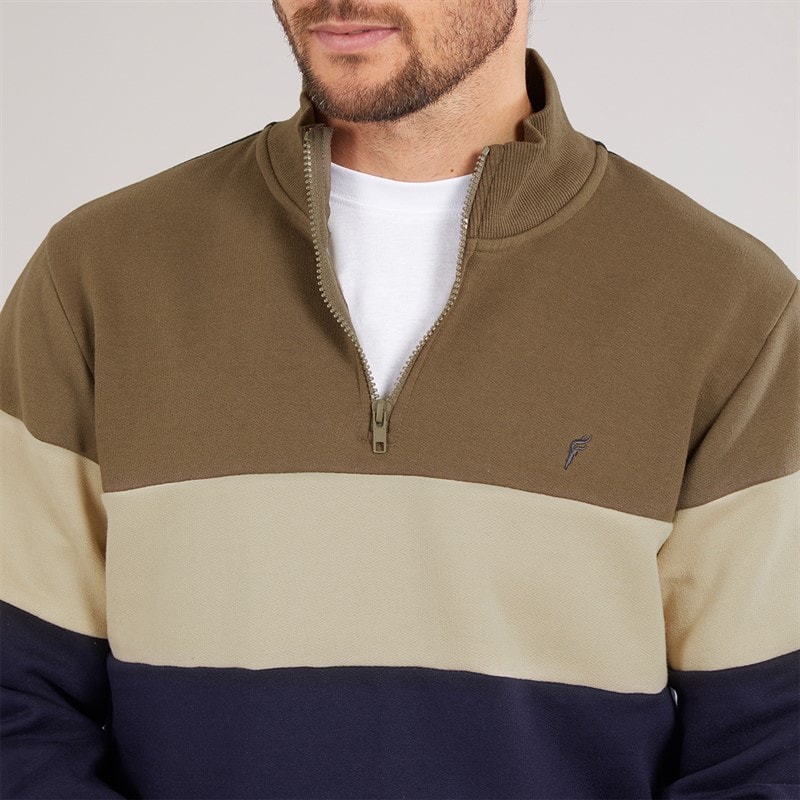 Onfire Mens 1/4 Zip Colour Block Sweatshirt Khaki/Navy - Image 3