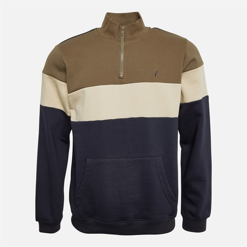 Onfire Mens 1/4 Zip Colour Block Sweatshirt Khaki/Navy - Image 5
