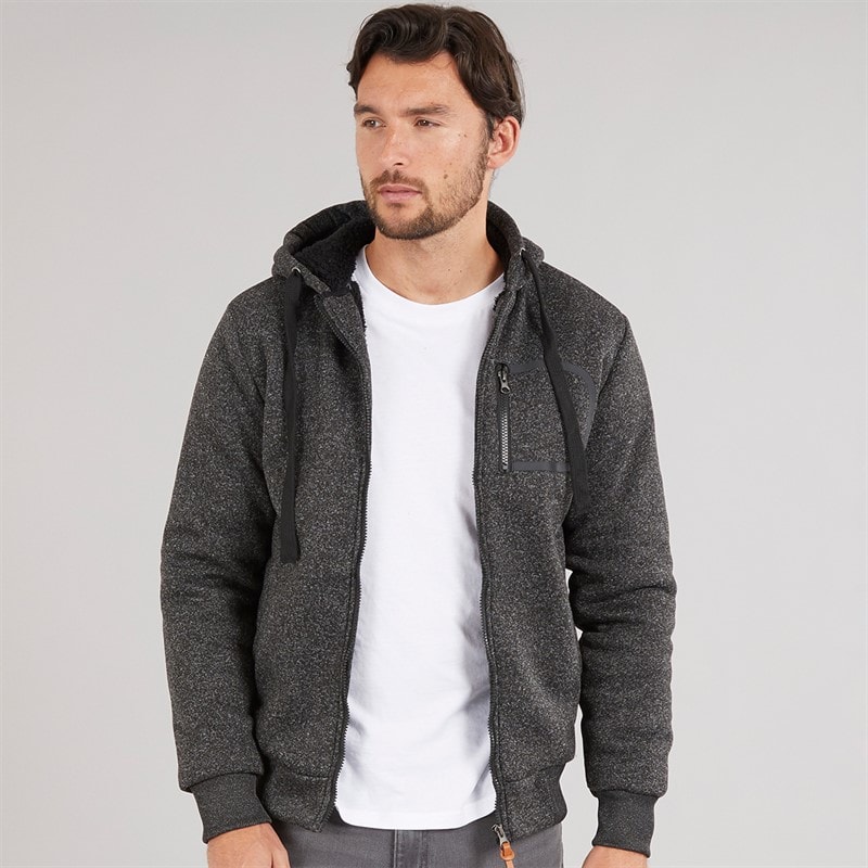 Onfire Mens Fleece Lined Zip Through Hoodie Black