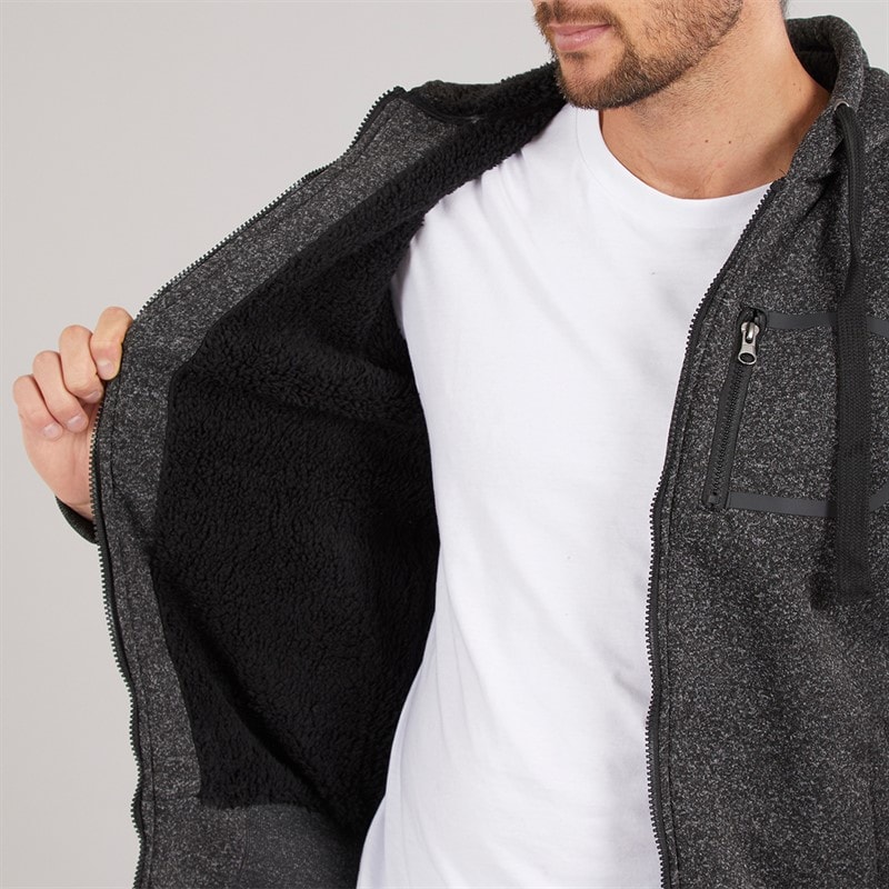 Onfire Mens Fleece Lined Zip Through Hoodie Black - Image 3