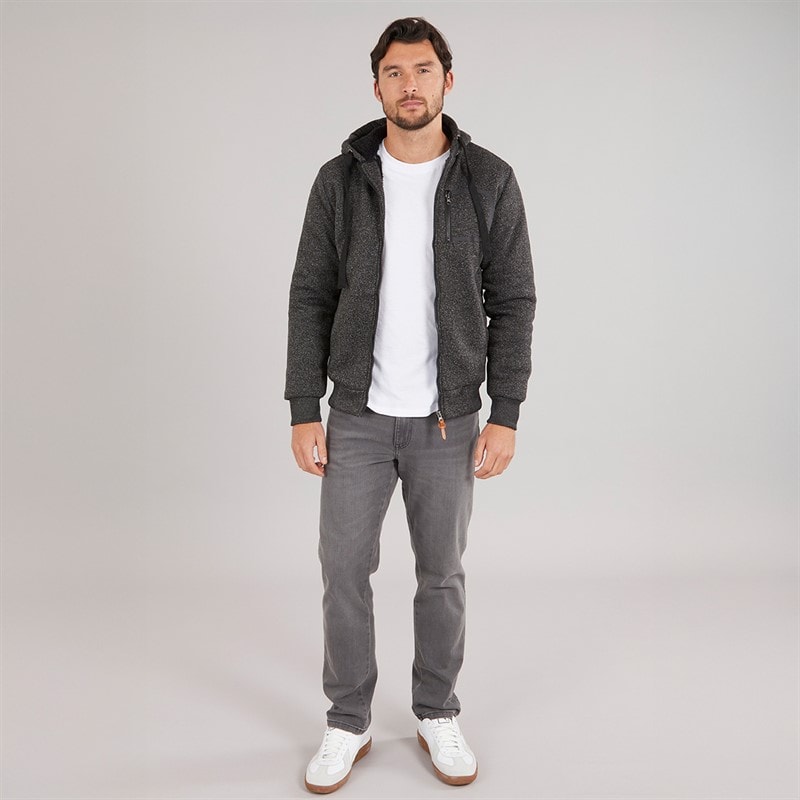 Onfire Mens Fleece Lined Zip Through Hoodie Black - Image 4