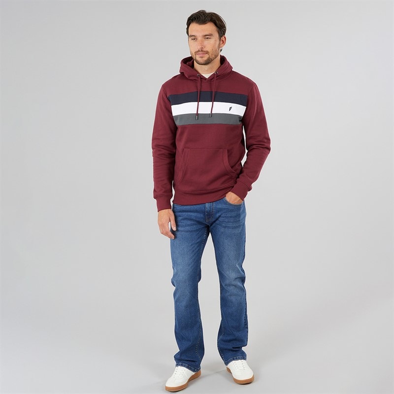 Onfire Mens Chest Stripe Hoodie Windsor Wine - Image 3