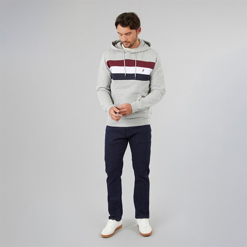 Onfire Mens Chest Stripe Hoodie Light Grey Marl - Image 3